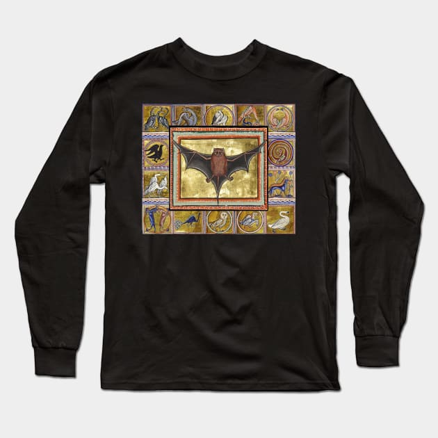 MEDIEVAL BESTIARY,BAT, FANTASTIC ANIMALS IN GOLD RED BLUE COLORS Long Sleeve T-Shirt by BulganLumini